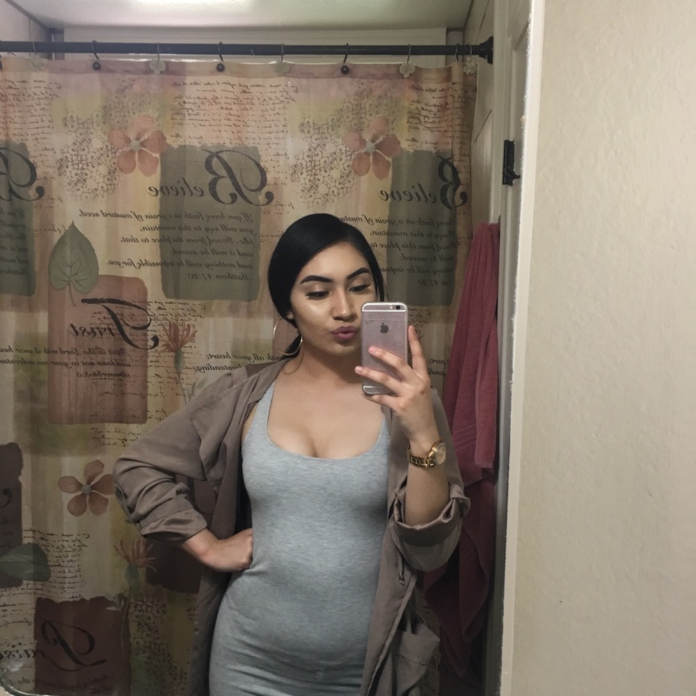 Long grey tight fitted dress